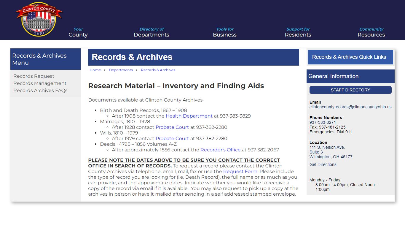 Official Website for Clinton County Ohio - Records & Archives